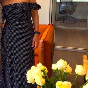 Navi white off shoulder polka dot maxi dress